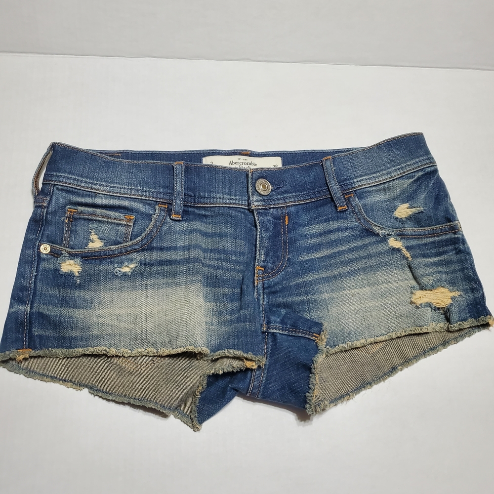 Abercrombie & Fitch Blue Demin Destressed Frayed Hem Jean Shorts